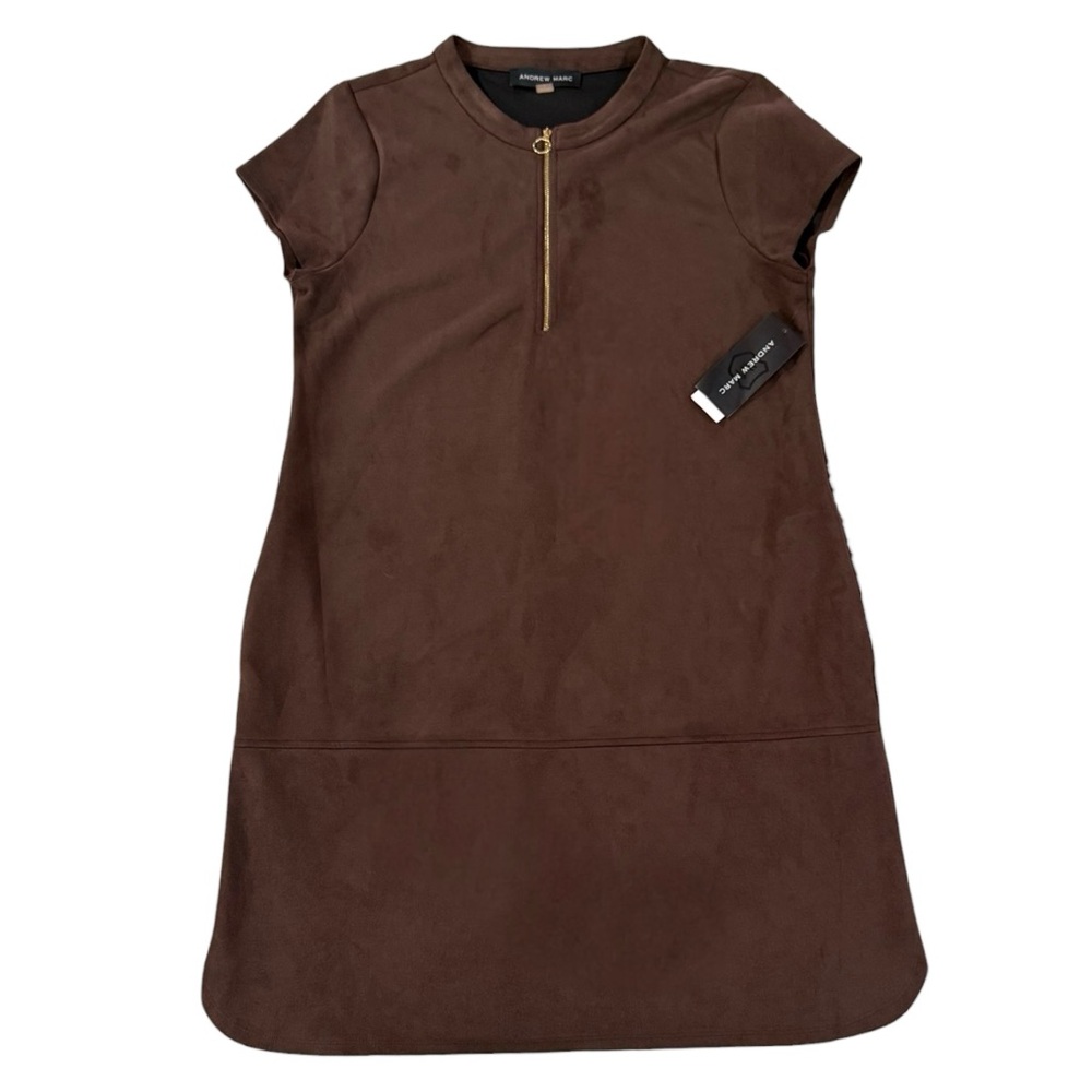 NWT Andrew Marc Chocolate Brown Suede Half Zip Dress w/Pockets - Women’s XL